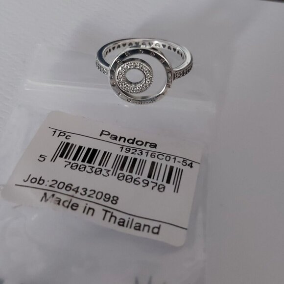 Auth PANDORA Sterling Silver Signature Logo Circles Pavé Ring 192316C01-54 - Picture 10 of 11